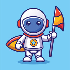 Cute Astronaut Holding Rocket Flag &ndash; Flat Cartoon Vector Icon of Science and Technology Concept
