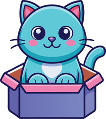 Fototapeta premium Cute Blue Cat in a Box Cartoon Illustration Vector Design