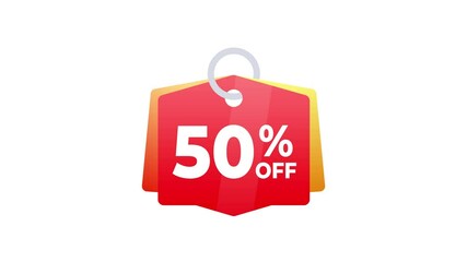 50 percent off discount label animation on white and green screen - Powered by Adobe