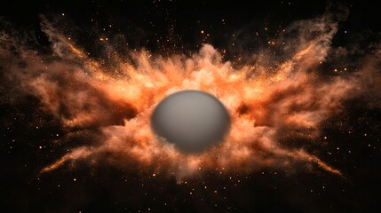 Naklejka premium A stunning cosmic explosion features a central orb surrounded by vibrant clouds of dust and gas, creating a mesmerizing visual representation of astronomical phenomena.