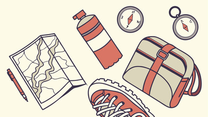 Hiking gear essentials illustration for outdoor adventures and travel planning preparation checklist items