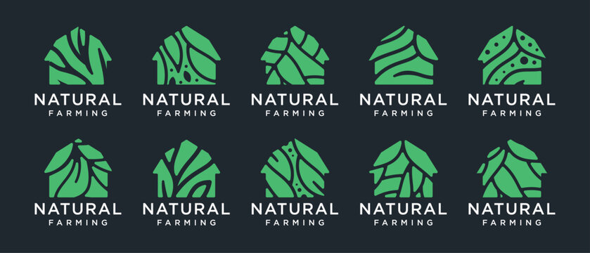 Nature tree farm house logo design collection. Nature leaf farm logo template. Farm and ranch logo symbol icon