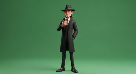 Obraz premium Animated mafia boss with fedora hat and cigar