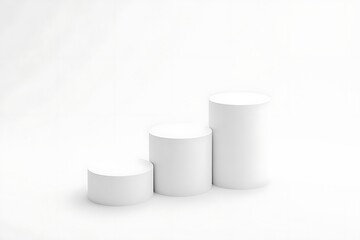 White cylinder stage platforms on bright white background
