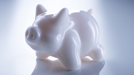 A glossy white piggy bank symbolizes savings and financial hope in modern finance.