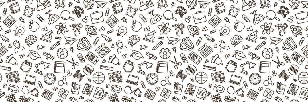 School pattern line icon school supplies black color on white background for poster, banner. social media post, decoration. Vector Illustration