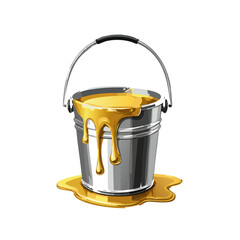 Bucket with gold paint, paint running out, isolated on transparent background, cut out Vector graphic design	
