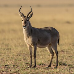 Standing Antelope with Horns in Field