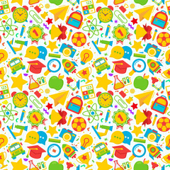Education and school pattern icons school supplies on checkered background. Vector Illustration