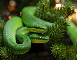 Green snakes on Christmas tree