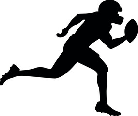 Silhouette of an American football player running with ball in hand, dynamic pose representing action, sports, competition, and athletic movement