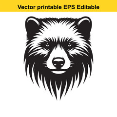 Vector illustration of a raccoon head in black and white