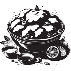 Black Chole Bhature Silhouette Vector, High Quality Illustration on White Background