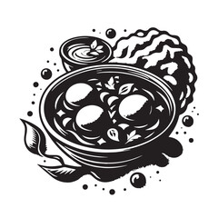 Black Chole Bhature Silhouette Vector, High Quality Illustration on White Background