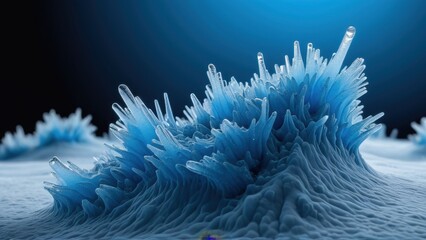 Cryo-SEM of Collinsella in vitreous ice, showing subsurface scattering with photonic crystal effects; biofilm EPS glow visible, captured using Zeiss Gemini optics.