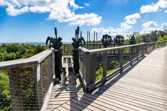 Fototapeta Heringsdorf, Mecklenburg-Western Pomerania, Germany - May 29, 2025: Observation Deck With Rope Bridge