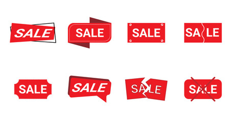 Dynamic Red Sale Banners and Labels. This versatile set features various bold red graphic elements for promotions and discounts.