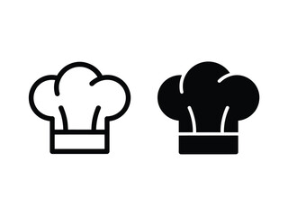 Chef Hat Outline in White and Solid Black Fill Isolated on Transparent Background