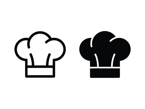Chef Hat Outline in White and Solid Black Fill Isolated on Transparent Background
