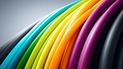 Obraz premium A vibrant collection of colored electrical cables arranged in a dynamic wave pattern.