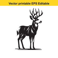 Majestic Mule Deer Buck Silhouette, Vector Printable EPS Editable Graphic