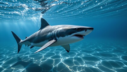 Naklejka premium Great White Shark Underwater Ocean Wildlife Scene