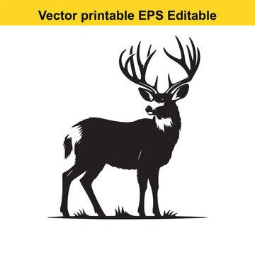 Majestic Mule Deer Buck Silhouette in Elegant Black and White