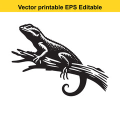 Lizard on Branch Silhouette Vector Printable EPS Editable Graphic