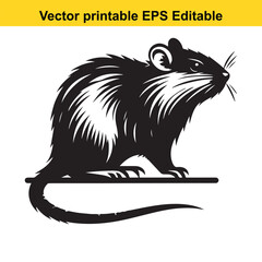 Vector illustration of a rat, black and white, printable EPS, editable