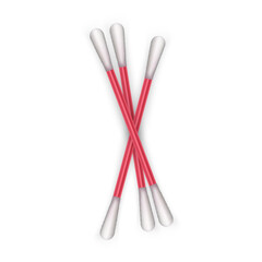 Close-up of cotton swabs arranged vertically for personal hygiene and cleaning