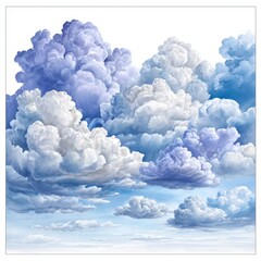 Naklejka premium Beautiful serene cloudscape features puffy white and blue cumulus clouds.