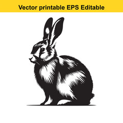 Vector illustration of a sitting rabbit, black and white style, printable EPS format