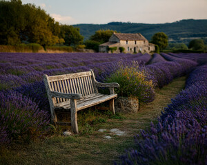 Lavender field and sunset, stone farmhouse　　　　