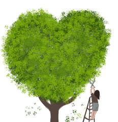 Tree green heart shape garden elements graphic 