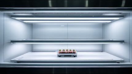 Obraz premium An empty refrigerator interior showcasing a carton of eggs on a clean shelf.