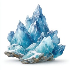 Obraz premium An icy blue crystal formation sits on rock with a pure white background.