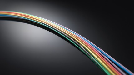 Close-up of colorful cables softly illuminated against a dark backdrop.