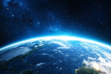 Fototapeta premium Planet Earth From Space - Stunning view of Earth from space, showcasing the planet's curvature, clouds, and the vastness of space