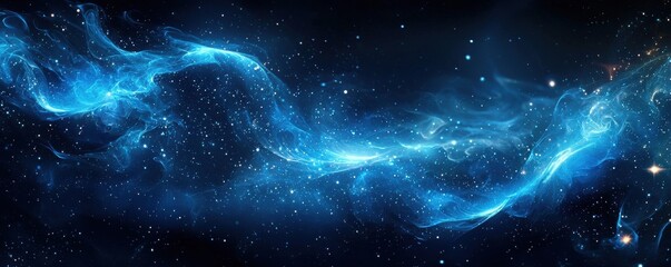 Dynamic cosmic swirls with blue and gold luminous particles