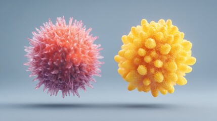 Colorful 3D illustration of microscopic cells in vibrant hues on a soft gradient background.