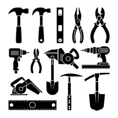 Obraz premium Collection of Black and White Pixel Art Tools