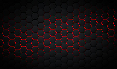 Abstract luxury background with dark mosaic honeycombs and shiny elements. Luxury dark background with hexagon elements. Elegant background with black honeycomb texture. Vector