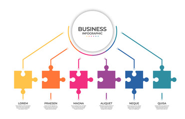 Business infographic template with puzzle pieces. Timeline concept for presentation, report, infographic, and business data visualization. Puzzle elements with space for text. Vector