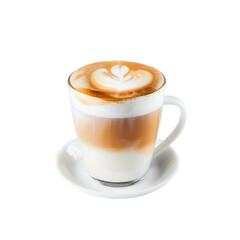 Cup of Cappuccino with Latte Art and Coffee Beans on transparent background

