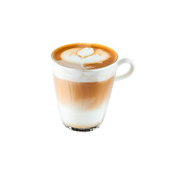 Cup of Cappuccino with Latte Art and Coffee Beans on transparent background


