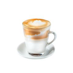 Cup of Cappuccino with Latte Art and Coffee Beans on transparent background

