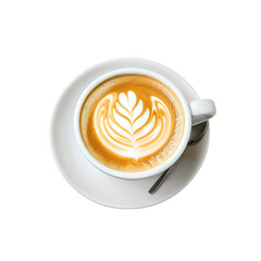 Cup of Cappuccino with Latte Art and Coffee Beans on transparent background

