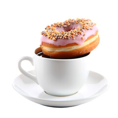 Cup of Cappuccino with Latte Art and Coffee Beans on transparent background

