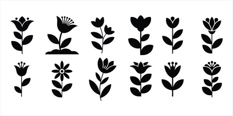Obraz premium flower icon set vector silhouette on white background.