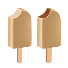 Ice cream stick. Ice cream glazed with white chocolate. Vector 3d illustration isolated on white background.